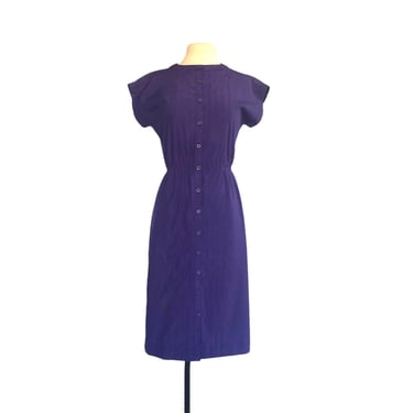 Vintage 80s purple shirt dress by Leslie Fay| office dress| decorative stitching| VFG 