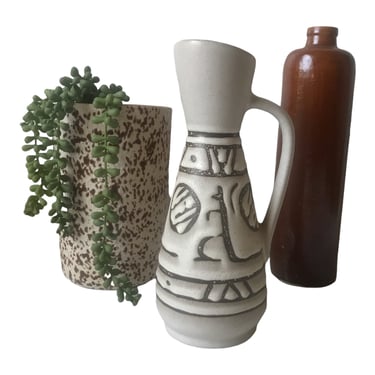 Vintage Mid-Century Australian Made Pottery Art Ewer Vase | Abstract Retro Designs | Earth-tones | Boho Chic Decor 