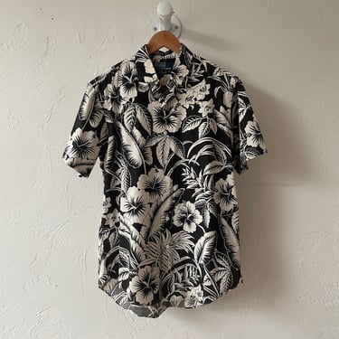 Vintage Ralph Lauren Black + White Hawaiian Button Down Shirt M