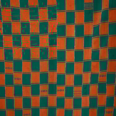 VINTAGE EWE KENTE IN ORANGE/GREEN CHECKER