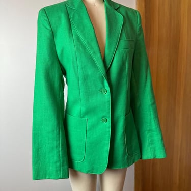 70’s Shamrock Green Vintage blazer~ st Patrick’s day nubby linen Womens semi fitted jacket~ by Nordstrom’s 1970’s era/ size M 