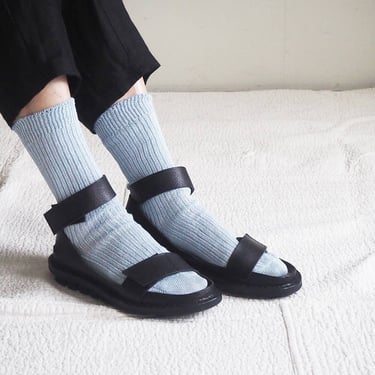 Linen Rib Crew Socks: Blue Pearl