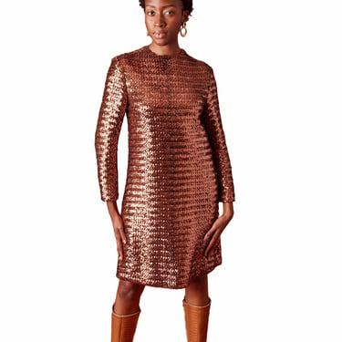 1960's Suzy Perette Mod Copper Sequin Shift Dress