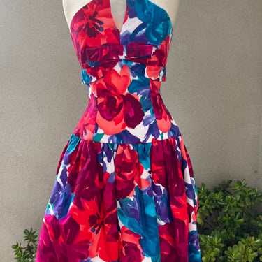 Vintage 80s party dress mini strapless multicolor floral Sz Small by Patty O’Neil NWT 