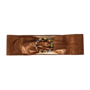 Bottega Veneta Vintage Bronze Leather Millefiori Embellished Buckle Belt