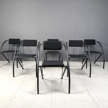 Postmodern dining chairs with armrests, 1980s, Set of 6 - post modern dining chairs - metal dining chairs 