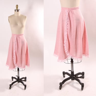1970s Pink Ruffle Hem Lace Trim Ballet Style Wrap Skirt -S 