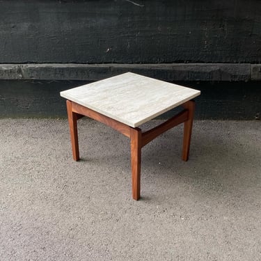 Studio Craft Solid walnut and Roman travertine Square Side End Table Designed and handmade by Arden Riddle, ca. 1999 