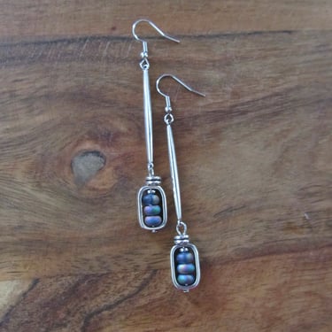 Mid century modern blue frosted glass earrings 