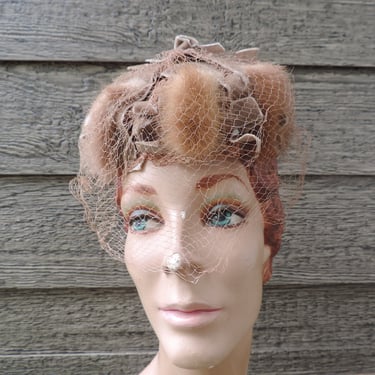 1950s mink pillbox cap vintage fur netted hat 