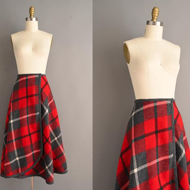 vintage 1960s Skirt | Pendleton Wool Plaid Print Winter Skirt | Small Medium 