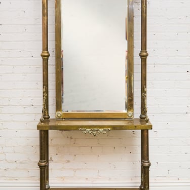 Neoclassical Brass Hall Tree Mirror, Coat Hanger and Console Table