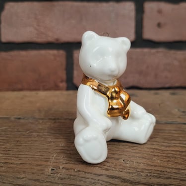 Vintage Department 56 White and Gold Bear Ornament 