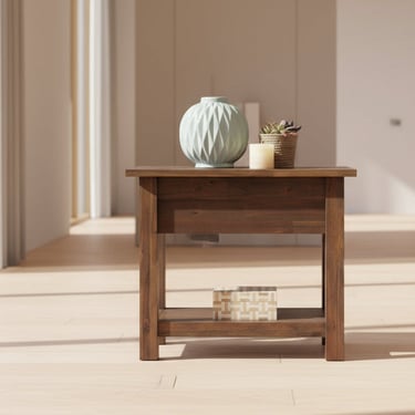 Monroe Solid Acacia 14&quot;  Rustic Side Table in Distressed Charcoal Brown FFW-1010