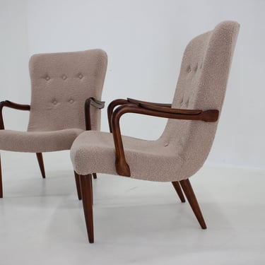 1960s Pair of Restored Danish Armchairs in Boucle 