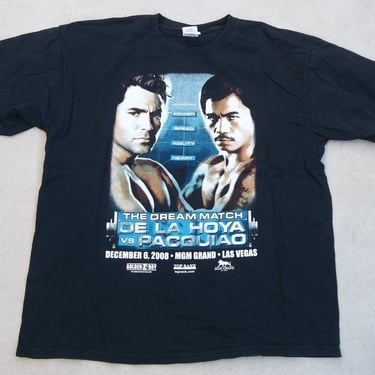 Retro T-shirt De La Hoya vs. Pacquiao  2000s XL Boxing Distressed Grunge Casual Street Style Unique Tee Clothing 