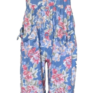 Vintage 80s Laura Ashley Jumpsuit, M Women, Floral Print Playsuit, Cotton Romper, Bow Pockets 