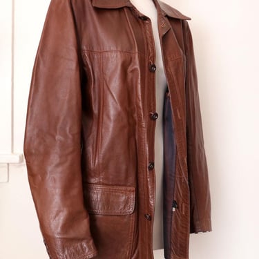 Leather Jacket, Vintage 1970s Reed Sportswear, Brown Leather
