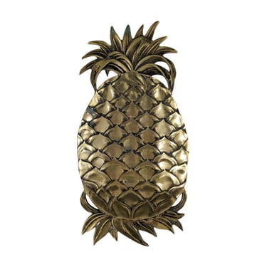 Vintage Brass Pineapple Wall Decor / 70s Footed Brass Lacquered Pineapple Catch All Dish 