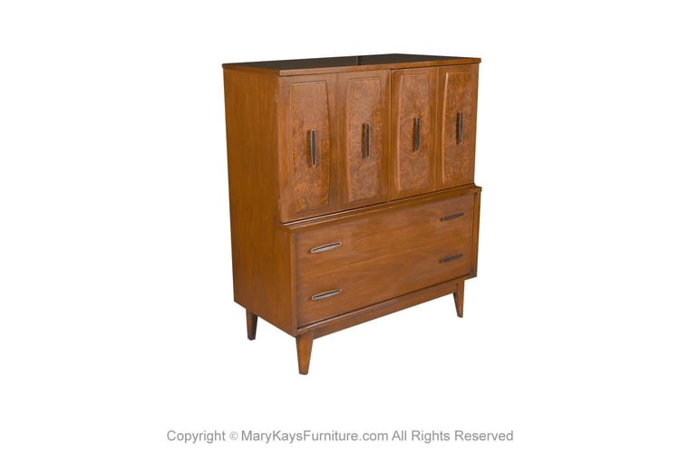 Mid-Century Burlwood Tallboy Dresser Lenoir Furniture 