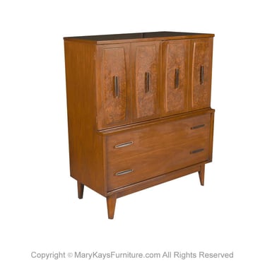 Mid-Century Burlwood Tallboy Dresser Lenoir Furniture 