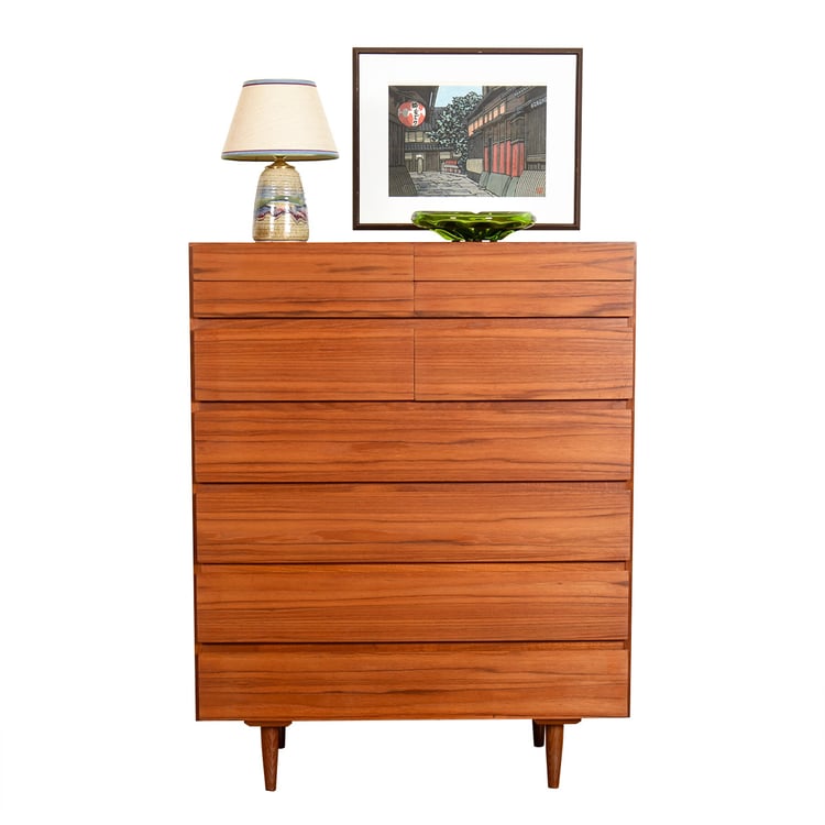 Danish Teak Tall &#8216;Organizer&#8217; Dresser w ‘Split’ Drawers