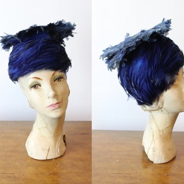 1950s BLUE feather STRUCTURED cap hat | new fall 