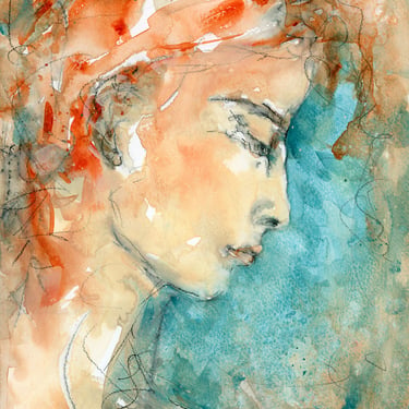 Expressive Portrait Painting - Loose Watercolor Style - Colorful Art - Art Gifts - 9x12 - Ready to Frame - Outlier Art - Female artist 