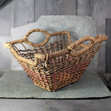 Vintage Basket with Handles | Rustic Decor Basket | Rectangular Fruit Basket | Cottagecore Vintage Storage | Bixley Shop 