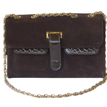 Brown suede and snakeskin purse 