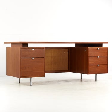 George Nelson for Herman Miller Mid Century Walnut and Cane Executive Desk - mcm 