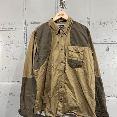 Cc Filson Padded Shoulder Hunting Shooting Button Up Shirt Light Brown Size Large nylon cotton blend hunting pocket 