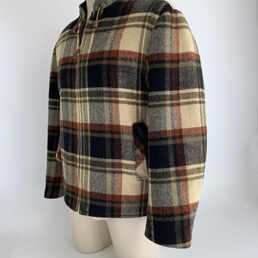 1950's Wool Plaid Jacket - Boxy Cut - TOWNCRAFT PENNEYS - Leather Lacing Details - Conmar Zip Jacket -  Men's Medium to Large 