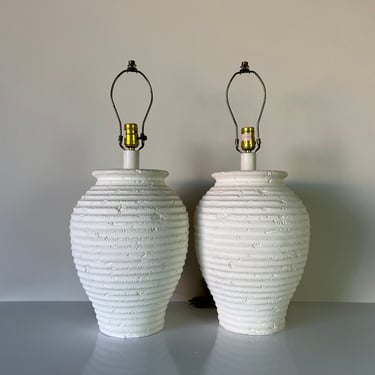 Vintage Organic Texture Ribbed Plaster Table Lamps - a Pair 