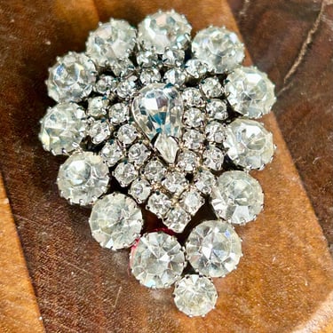 Vintage Rhinestone Brooch Pin Large 2” Retro Fashion Jewelry Mid Century 