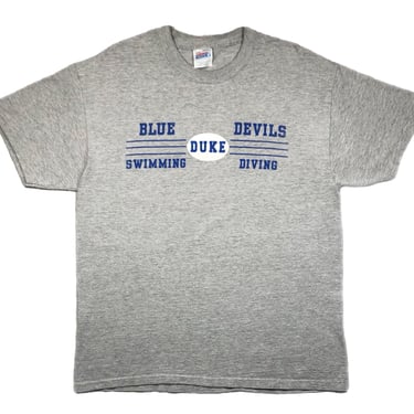 Vintage 90s Duke University Blue Devils Swimming & Diving Graphic T-Shirt Size Large 