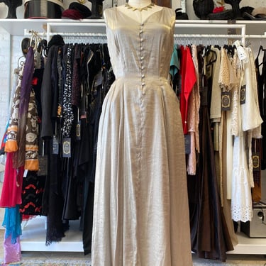 vintage 1990s champagne gold midi dress with pockets designer med 8 minimalist 