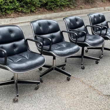 Set of 4 Vintage Knoll Pollock Chairs in Black Leather 