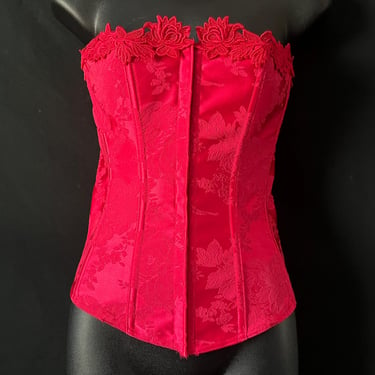 vintage red corset 1990s lace edge brocade boned corset 38 