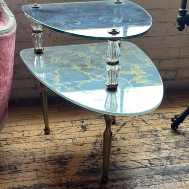 Glass Top w Gold Gilded Mirror Bottom End Table