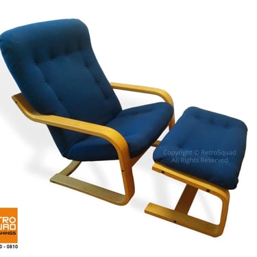 Westnofa / Ingmar Relling Bent Wood Danish Modern Lounge Chair + Ottoman MCM