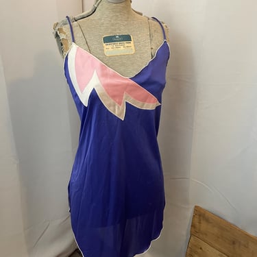 Teddy Babydoll Nightie Purple and Pink Colorblock 1970s Vintage Lingerie L 