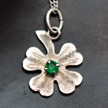 Lucky 50's 950 silver green tourmaline four leaf clover pendant, 925 sterling chain shamrock necklace 