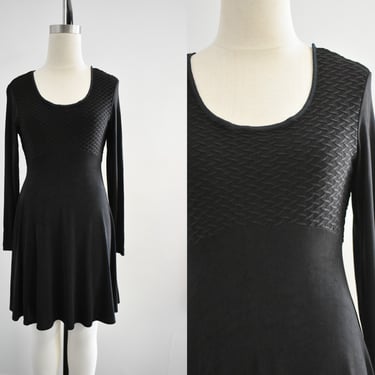 1990s Black Slinky Knit Dress 