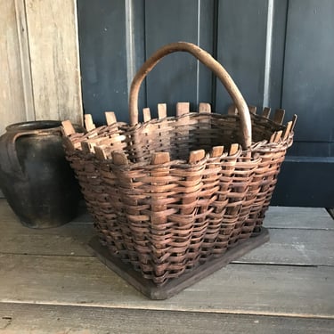 Rustic French Harvest Basket, Market, Apple Picking, Antique Splint, Gardening, Farmhouse, Farm Table, Homesteading 