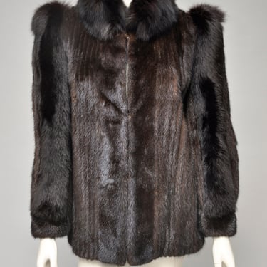 vintage 1970s 80s brown mink & fox fur jacket S/M 