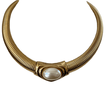 70s Pearl Gold Omega Necklace