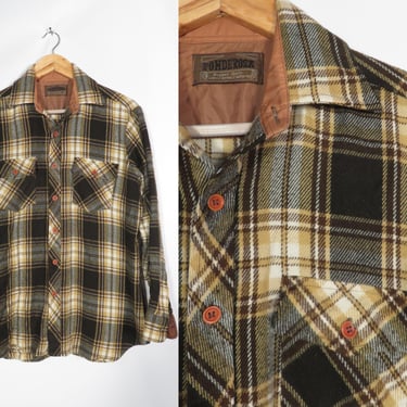Vintage 80s Super Soft Brown Plaid Acrylic Flannel Style Shirt Size S/M 