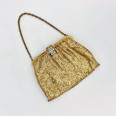 Vintage 1940s Whiting and Davis Gold Mesh Evening Bag, 40s Metallic Formal Purse, VFG 