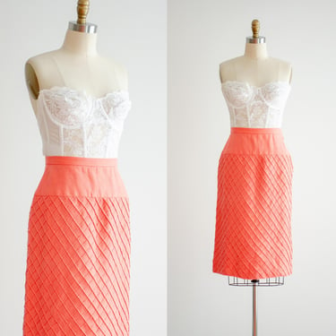 peach linen skirt 90s vintage William Pearson orange pencil skirt 